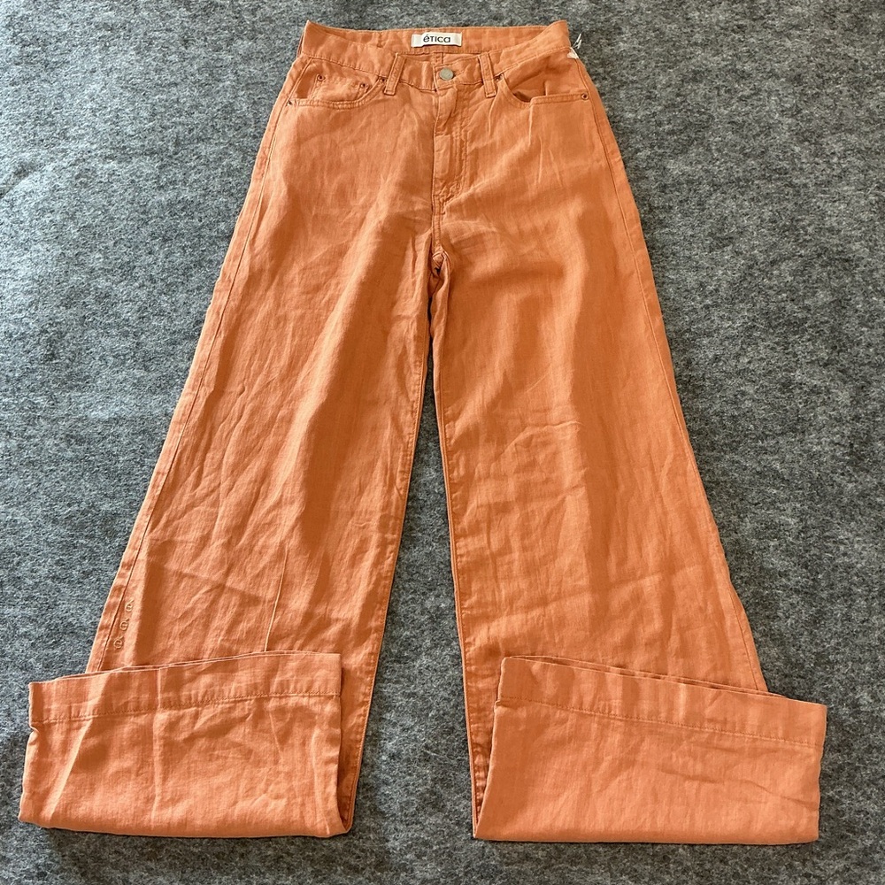 Ética Linen Burnt Devon Orange Wide-Leg Woman’s Trousers Size 24